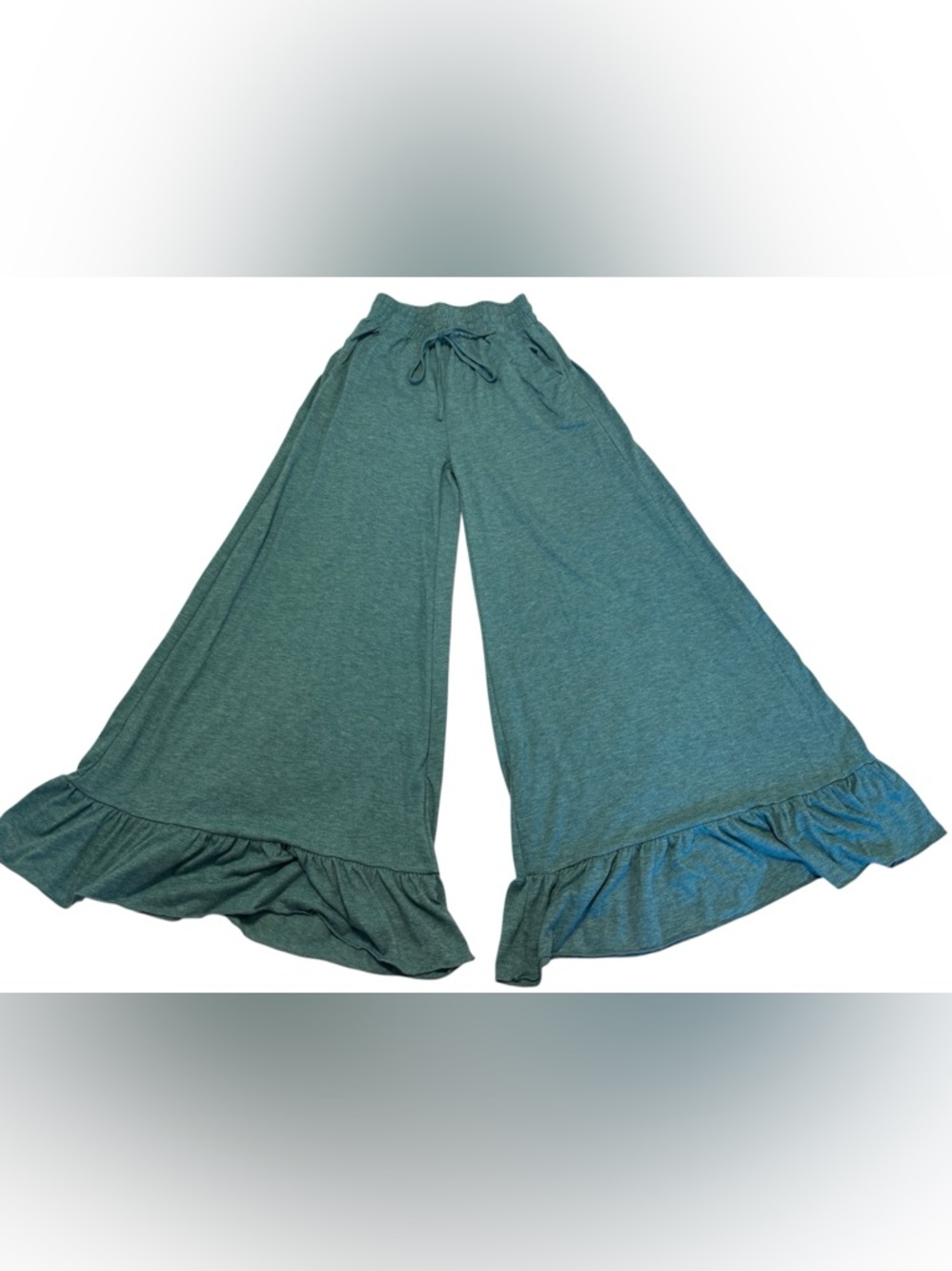 HALARA Teal Wide-Leg Ruffle Hem Knit bohemian festival Pants Small